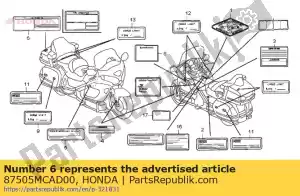 Honda 87505MCAD00 étiquette, pneu - La partie au fond