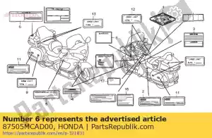 Honda 87505MCAD00 label, tire - Bottom side