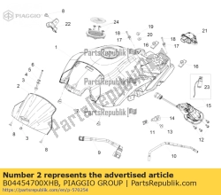 Aprilia B04454700XHB, Tampa do tanque de combustível pintada de cinza, OEM: Aprilia B04454700XHB