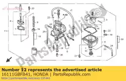 klep, gasklep van Honda, met onderdeel nummer 16111GBFB41, bestel je hier online: