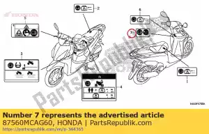 honda 87560MCAG60 etichetta, unità - Il fondo