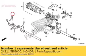 Honda 24211MBG000 garfo, r. câmbio de marchas - Lado inferior