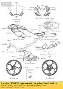 kawasaki 560751639 padrão, capuz superior, lh, bx250 superior - Lado inferior