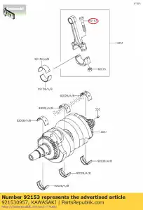 Kawasaki 921530957 perno, biela, 8x49 - Lado inferior