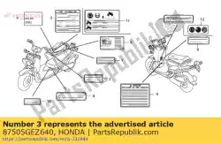 Aquí puede pedir etiqueta, neumático de Honda , con el número de pieza 87505GEZ640: