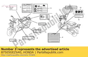 honda 87505GEZ640 etiqueta, neumático - Lado inferior