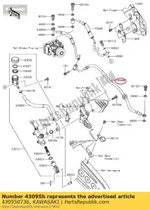 Kawasaki 430950736 hose-brake,rr,hu-caliper - Bottom side