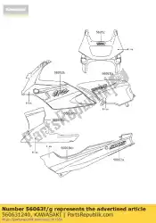 Here you can order the pattern,lwr cowling,r from Kawasaki, with part number 560631240: