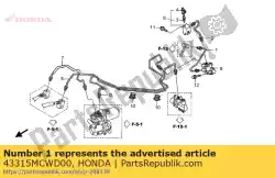 Ici, vous pouvez commander le tuyau, rr. Maître cylindre auprès de Honda , avec le numéro de pièce 43315MCWD00: