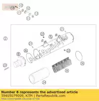 59405079009, KTM, geluiddemper connect. cap cpl.03 ktm exc mxc smr supermoto sx sxs xc 250 400 450 525 540 560 690 2003 2004 2005 2006 2007 2009, Nieuw