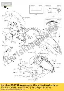 Kawasaki 35023010651B guardabarros trasero, m.m.c. gris - Lado inferior