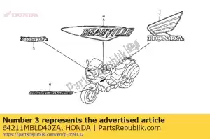 Honda 64211MBLD40ZA marque, fr. capot supérieur (### - La partie au fond