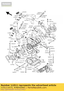 kawasaki 110111633 case-air filter,lwr zx600-e8 - Bottom side