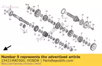 23431MAT000, Honda, engrenagem, segundo eixo principal (16t) honda cbr 1100 1997 1998 1999 2000 2001 2002 2003 2004 2005 2006 2007 2008, Novo