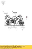 T2301052, Triumph, autocollant de carénage (675r) triumph daytona 675 from vin 381275 daytona 675 vin 381275 to vin 564947 675 2006 2007 2008 2009 2010 2011 2012, Nouveau