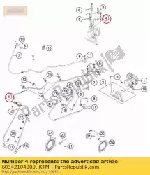 Aquí puede pedir manguera de freno pinza de freno delantera de KTM , con el número de pieza 60342104000: