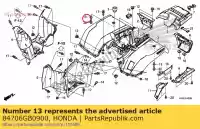 84706GB0900, Honda, collier, support de numéro se honda gl goldwing se  valkyrie f6c gold wing interstate i aspencade a gl1500 gl1500se gl1500a trx500fe foretrax foreman es sxs500m pioneer 500 trx420fa2 trx420fa6 trx420fm1 trx420fm2 trx420tm1 trx500fa6 trx500fa7 trx500fm1 trx500fm2 trx500fm6 trx520fm1 tr, Nouveau