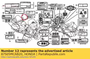 Honda 87505MCAB20 label, band - Onderkant