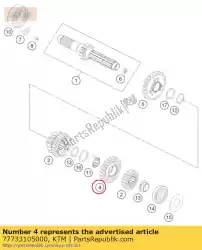 Aquí puede pedir engranaje loco 5 ° g. T = 23 de KTM , con el número de pieza 77733105000: