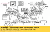 87501MR1610, Honda, tablica rejestracyjna, numer rejestracyjny honda vt 600 1988 1989 1990 1991 1992 1993 1994 1995, Nowy