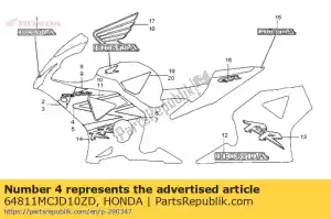 Honda 64811MCJD10ZD raya a, r. capucha inferior ( - Lado inferior