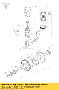 triumph T1121175 juego de aros de pistón dia 74.0 - Lado inferior