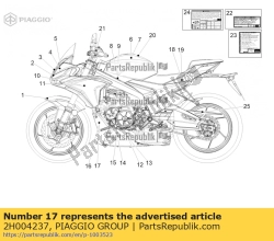 Aprilia 2H004237, Decalco super. rossa sx puntale carena, OEM: Aprilia 2H004237