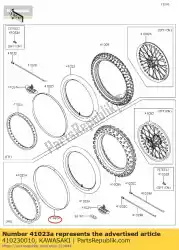 Here you can order the band-rim,120/80-19(d) from Kawasaki, with part number 410230010: