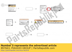 Aprilia 897663, Koolstoffilter sticker, OEM: Aprilia 897663