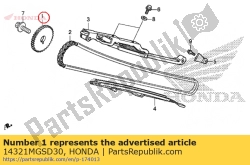 Hier finden Sie die kettenrad, nocken (34t) von Honda. Mit der Teilenummer 14321MGSD30 online bestellen: