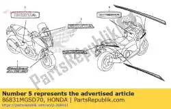 Ici, vous pouvez commander le emblème (honda) auprès de Honda , avec le numéro de pièce 86831MGSD70: