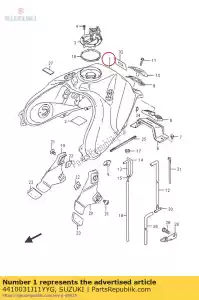 suzuki 4410031J11YYG tanque, combustible - Lado inferior