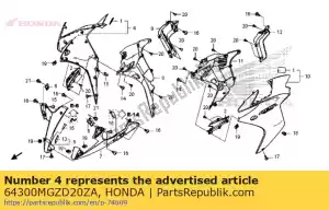 Honda 64300MGZD20ZA conjunto de capucha, r. medio (wl) - Lado inferior
