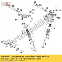 58036031000, KTM, valvola di scarico 30 mm ktm  adventure competition duke e egs enduro exc lc lc4 ls lse rallye rxc sc six sup super sx sxc txc 350 400 450 540 620 625 640 660 1994 1995 1996 1997 1998 1999 2000 2001 2002 2004 2005 2020, Nuovo