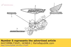 Honda 64233MBL730ZC marque, l. capot central (### - La partie au fond