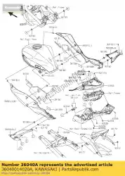 cover-tail, links, ebben br250eef van Kawasaki, met onderdeel nummer 36040014020A, bestel je hier online: