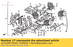 Honda 16102MY3640 carburador assy., - Lado inferior