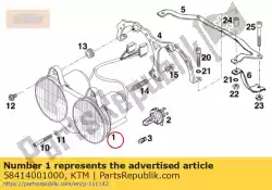 Here you can order the head light triom cpl. '96 from KTM, with part number 58414001000: