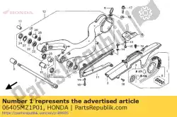 Ici, vous pouvez commander le jeu de chaînes, entraînement (daido) auprès de Honda , avec le numéro de pièce 06405MZ1P01: