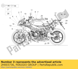 Aprilia 2H003736, Calcomanía del carenado delantero izquierdo, OEM: Aprilia 2H003736