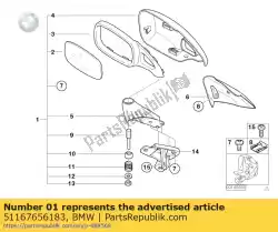 Aqui você pode pedir o espelho retrovisor esquerdo em BMW , com o número da peça 51167656183: