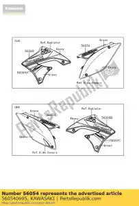 kawasaki 560540695 merk, zijkap, kx250f f kx250 - Onderkant