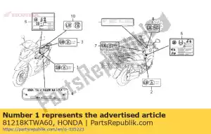 honda 81218KTWA60 label, cargo limit(10kg) - Bottom side