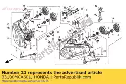 Here you can order the light assy,head r from Honda, with part number 33100MCA601: