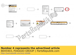 Aprilia B045403, Noise emission sticker, OEM: Aprilia B045403