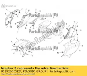 Piaggio Group 85192600XED lh duto de ar. cinza - Lado inferior