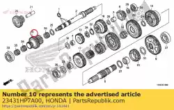 Aqui você pode pedir o engrenagem, eixo principal, segundo e quarto (19t / 28t) em Honda , com o número da peça 23431HP7A00: