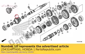 honda 23431HP7A00 engrenagem, eixo principal, segundo e quarto (19t / 28t) - Lado inferior