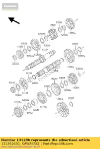 kawasaki 131291650 versnelling, uitgang 3e, 27t kl250-d2 - Onderkant
