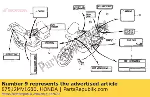 honda 87512MV1680 etichetta, accessori e caricamento - Il fondo